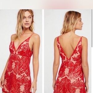 Free people red night shimmer nwt dress